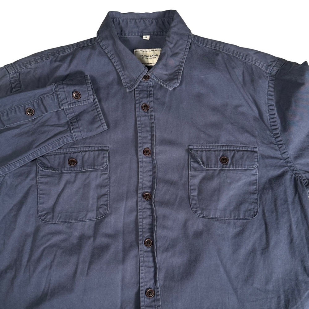 Frank & Oak Men M Twill Canvas Utility Button Down Work Shirt Blue Cottton Denim